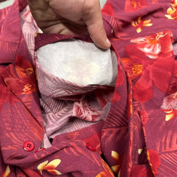 Vintage 1960s Hawaiian Shirt Floral Aloha Red Aloha Shirt XL - Picture 9 of 9